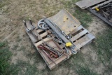 Pallet of items to include; anchors, pulley, drawbar etc.
