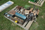 Pallet of items to include (3) tractor radios, tool box, contents