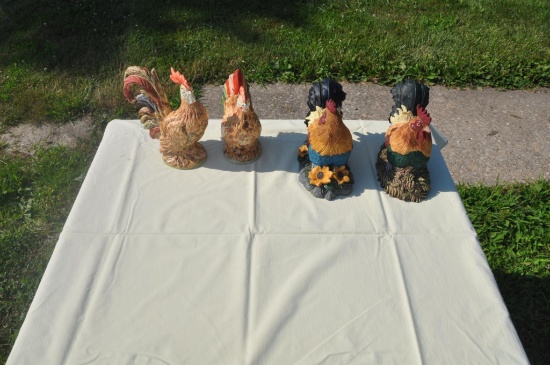 various chicken figurines as pictured