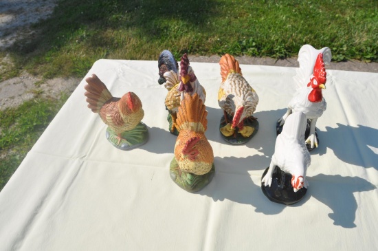 various chicken figurines as pictured