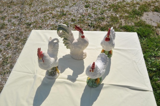 various chicken figurines as pictured