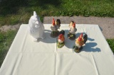 various chicken figurines as pictured