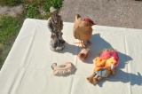 figurines chickens and stuffed animals