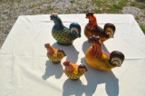 various chicken figurines as pictured
