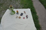 Green oil lamp & misc. items