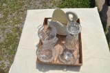 (2) Lot Boxes of clear glass & a Swan