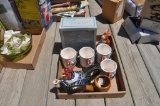 chicken tea set, candy dish, and ceramic pipe