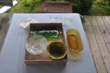 Variety glass bowls and colored condiment dishes