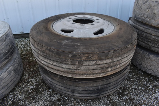 (2) 11R22.5 tires and aluminum rims