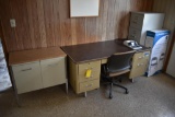Office supplies, desk cabinet, folding chairs & filing cabinet
