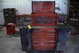 Snap-On 6 draw toolbox on wheels, 9 draw chest type toolbox, vise, shop built side compartments