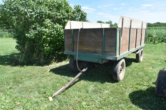 Heider 12' x 6' wooden barge wagon on running gear w/ hoist