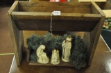 Nativity set and wood manger