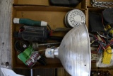 Flat of miscellaneous and a heat lamp