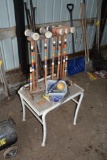 Metal table & incomplete croquet set