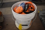 Bucket of safety equipment for roofing