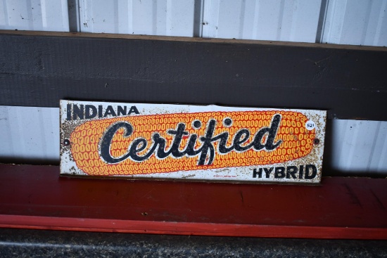 Indiana Certified Hybrids double sided tin sign