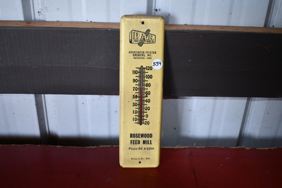 PAG seeds Rosewood Feed Mill tin thermometer