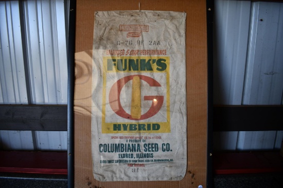 Funk's G Hybrid Coumbiana Seed Co cloth seed sack in frame