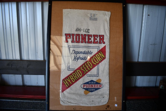 Pioneer Hybrid Seed Corn cloth seed sack in frame