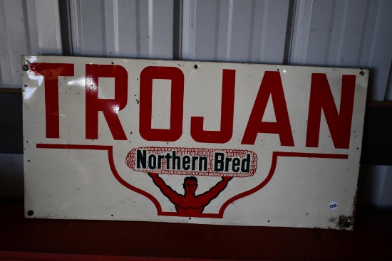 Trojan Northern Bred seed tin sign