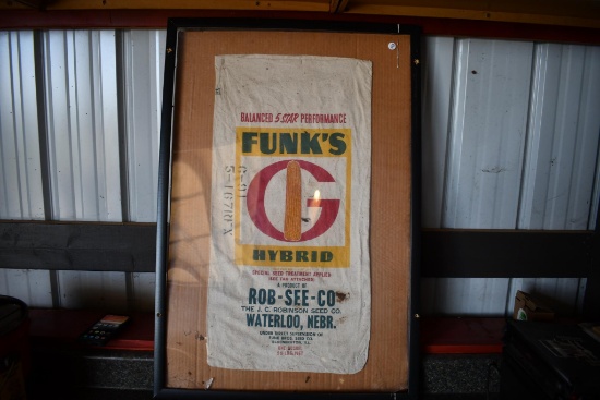 Funk's G Hybrid Rob-See-Co cloth seed sack in frame