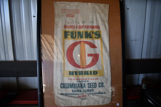 Funk's G Hybrid Columbiana Seed Co cloth seed sack in frame