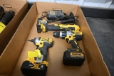 DeWalt 20 V cordless drill, impact driver, angle drill, sells complete w/battery & charger