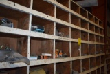 Fully stocked wooden shelving w/metal fittings