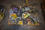 Misc. tools and hardware, come-a-long, pipe cutters, lights, pipe bender