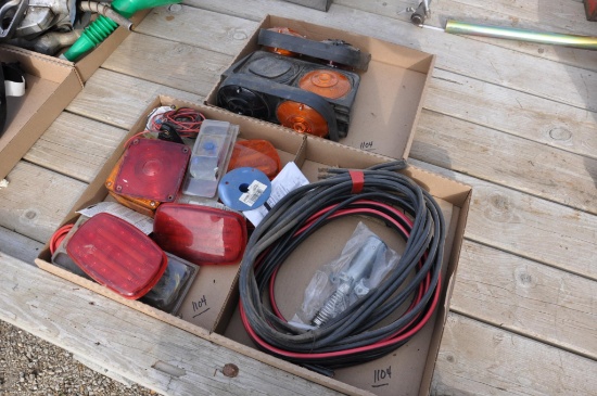 (3) flats of electric supplies including lights, reflectors, wire, etc.