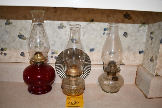 3 oil lamp, 15"T and 2 13"T