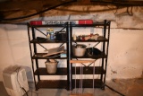 contents of basements which includes metal racks with content, metal bench,