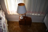 lamp with wooden flip open sewing cabinet