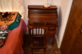 child roll top desk with chair, comes with teddy bear and lamp