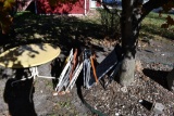 5 lawn chairs and metal outdoor table 42