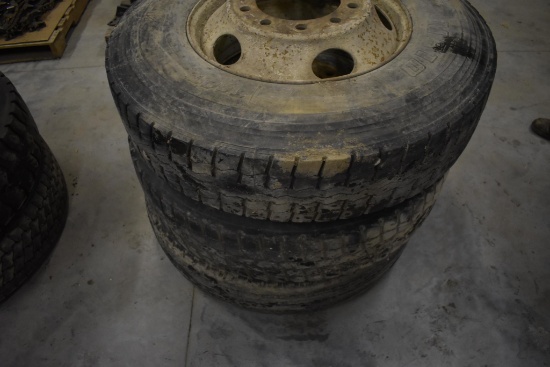 (3) 11R22.5 tires with rims