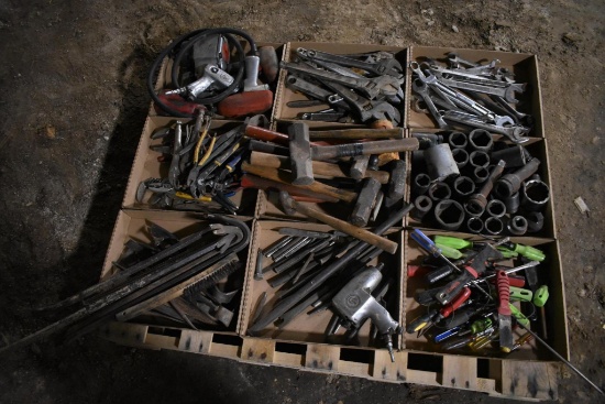 Pallet of wrenches, sockets, hammers, pliers, punches & chisels