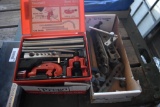 2 flats of tools including a tube cutter, flaring tool, tube bender, and flanging tools