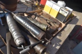 3 flats of misc. shop items to include grease guns, sledgehammer heads, oil filters, and older