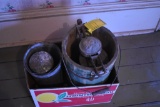 Antique ice cream maker, and a cream can