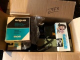 Box of vintage cameras & supplies