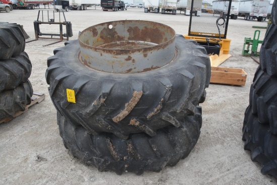 (2)18.4-38 tires w/ clamp on rims
