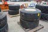 (4) 425/65R22.5 truck tires on 8 bolt rims