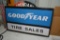 Single sided Goodyear Tire Sales metal sign w/ original wood frame