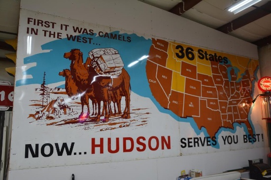 4 piece metal "Hudson Serves You Best" gasoline billboard sign