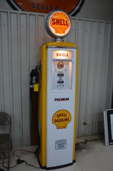 Restored Tokhime Shell Gasoline lighted gas pump w/ reproduction Shell glass globe