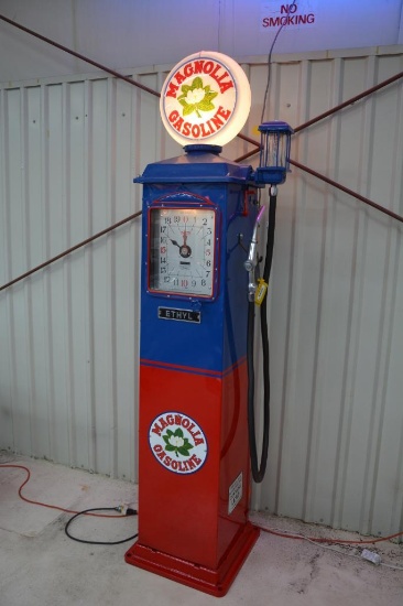 Restored Tokhime Magnolia Gasoline lighted gas pump w/ reproduction globe