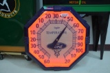 Ford V8 glass front lighted neon octagon thermometer