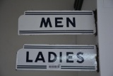 Original double sided porcelain men and ladies restroom flange signs